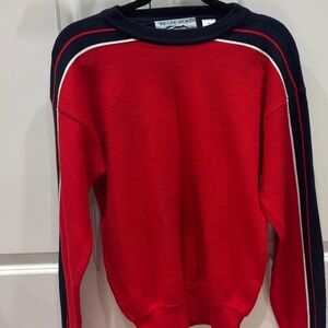Vintage Incline Sport Men's Red Crewneck Sweater with Navy and White